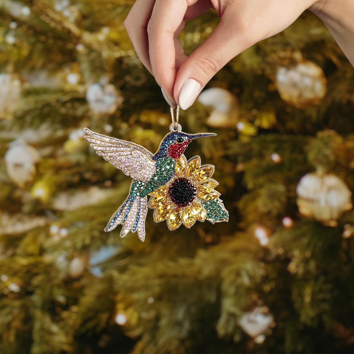 Shineful 2D Acrylic Ornament Charming Hummingbird And Sunflower