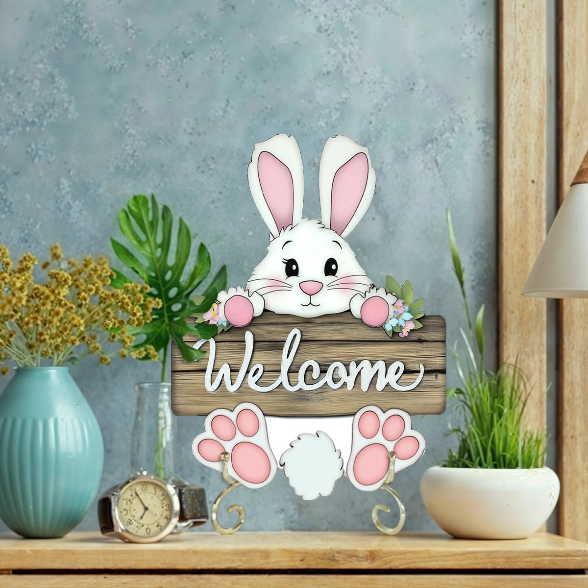 Shineful 2D Wooden Plaque, Hanging Decor, Door Sign - Hoppy Easter