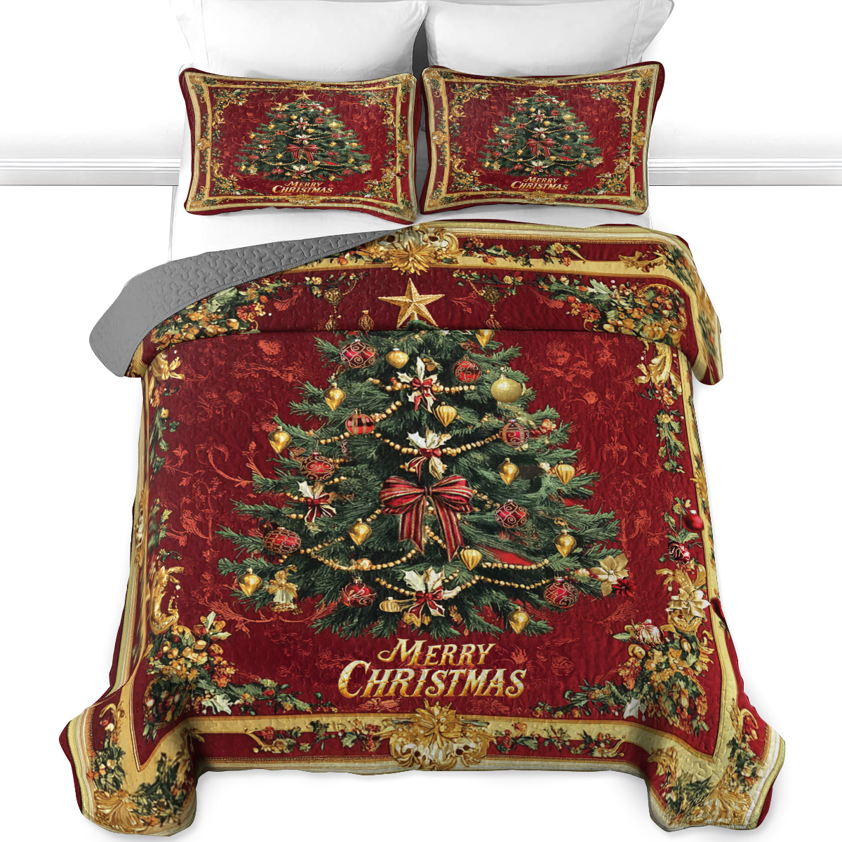 Shineful All Season Quilt 3-Piece Set Royal Christmas Tree