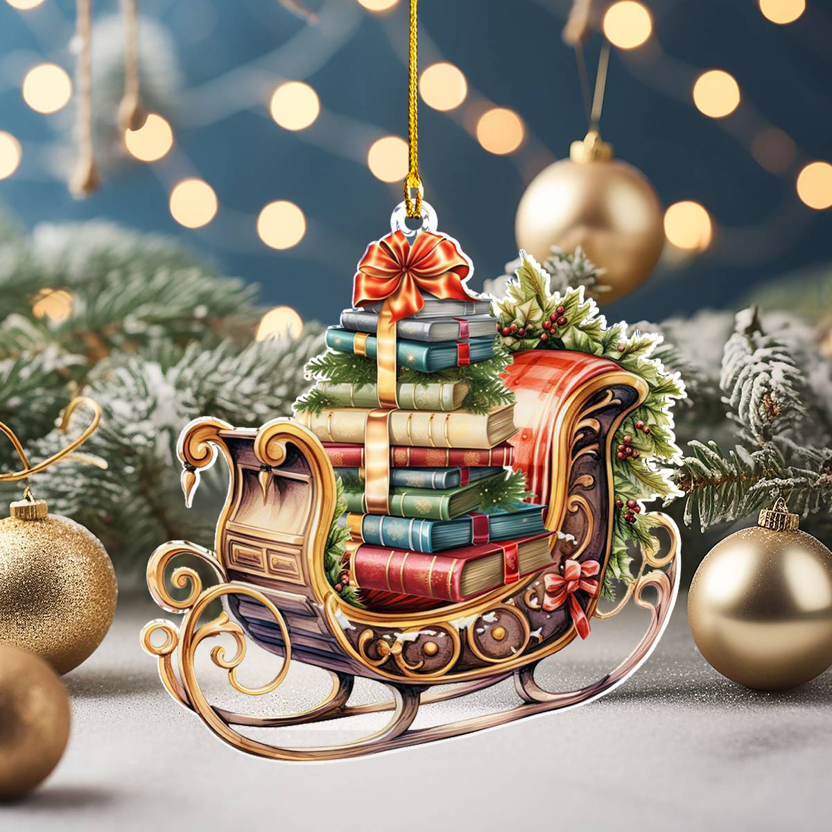 Shineful 2D Acrylic Ornament Bookish Sleigh Ride