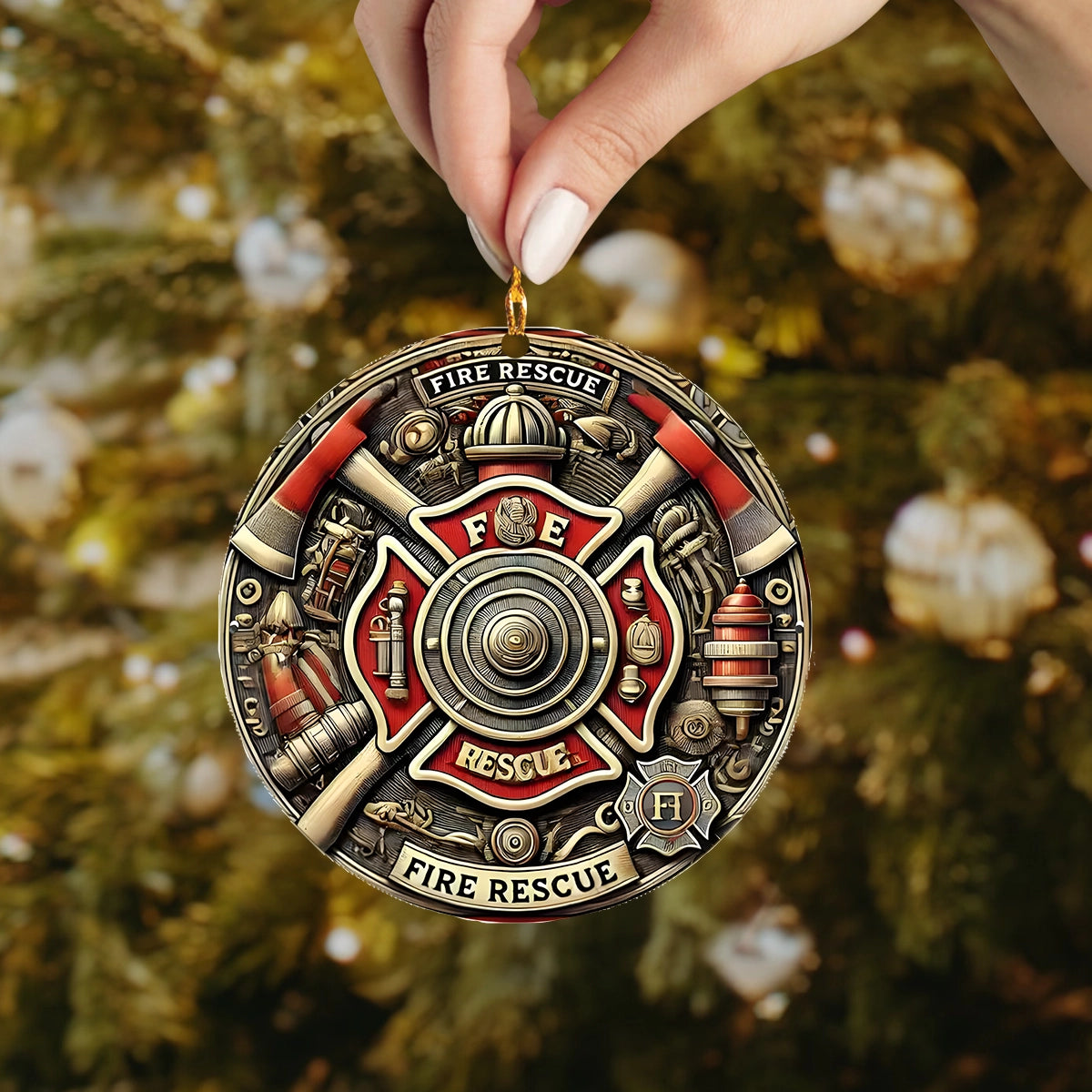 Shineful 2D Acrylic Ornament Firefighter’s Emblem Christmas