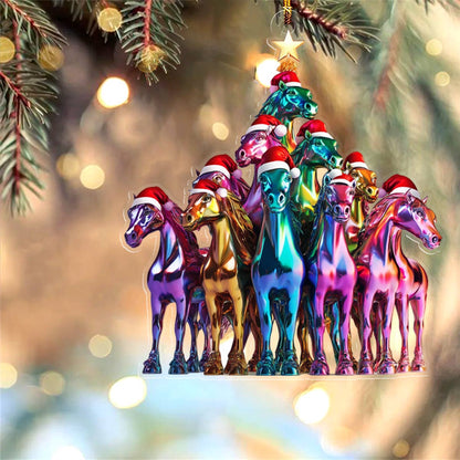 Ornement en acrylique 2D brillant Superbes chevaux pour sapin de Noël