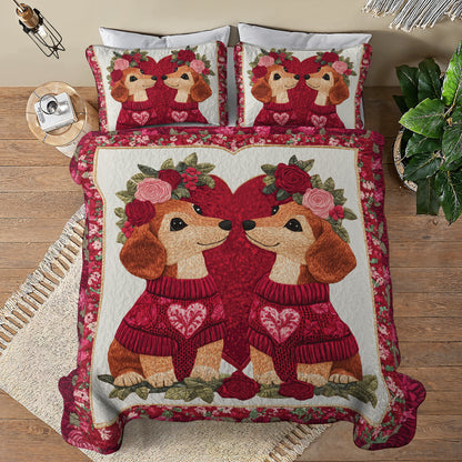 Shineful All Season Quilt 3-Piece Set Lovely Dachshund Couple