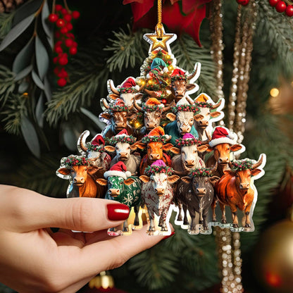 Shineful 2D Acrylic Ornament Merry Christmas Cows Tree