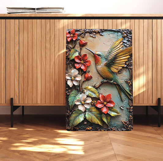 Shineful 2D Metal Sign Sample Floral Hummingbird