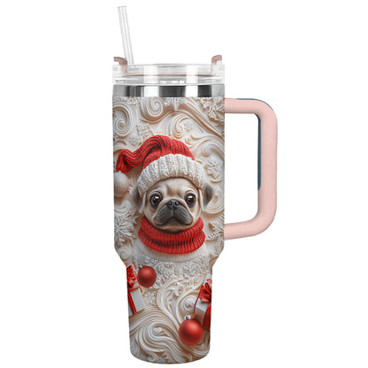 Shineful Glossy Tumbler Snowy Christmas Pug