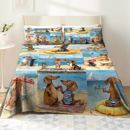 Shineful 4-Piece Bed Sheet Set Beach Buddies