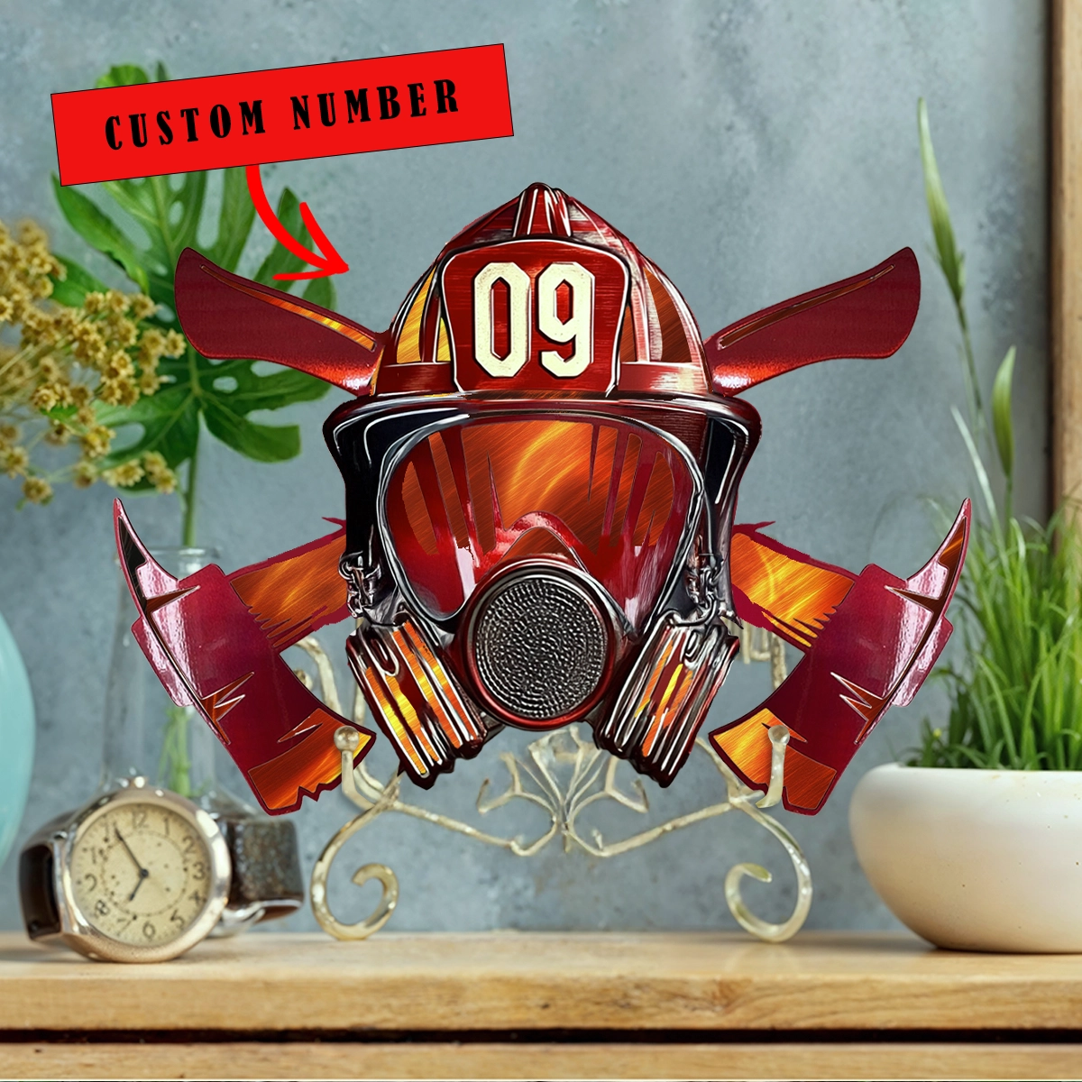 Shineful 2D Wooden Plaque, Hanging Decor, Door Sign - Personalized Firefighter's Pride Helmet Sign