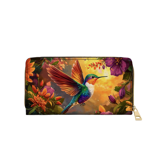 Pochette en cuir brillante avec dragonne et poignée Motif colibri