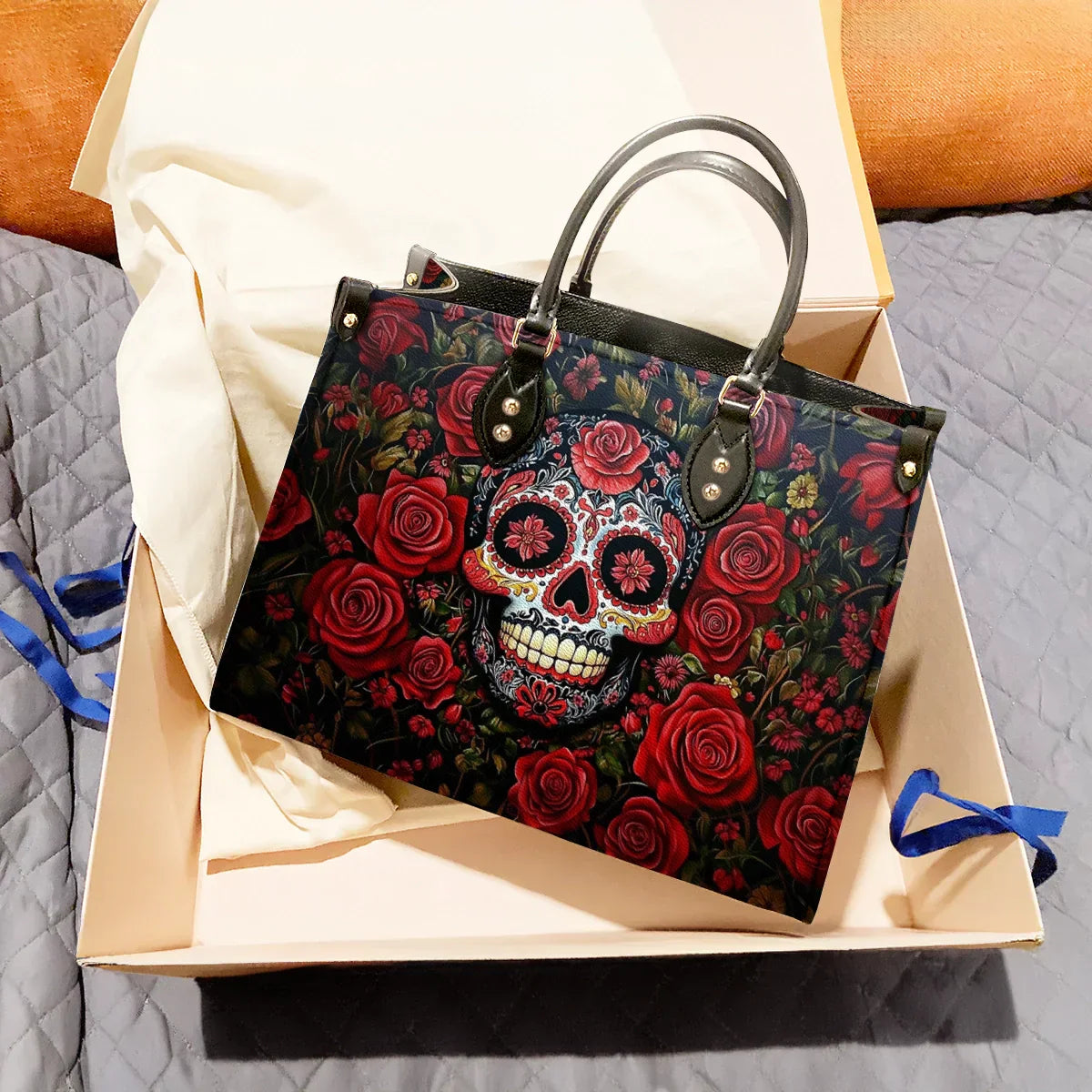 Shineful Leather Bag Roses & Sugar Skull Elegance