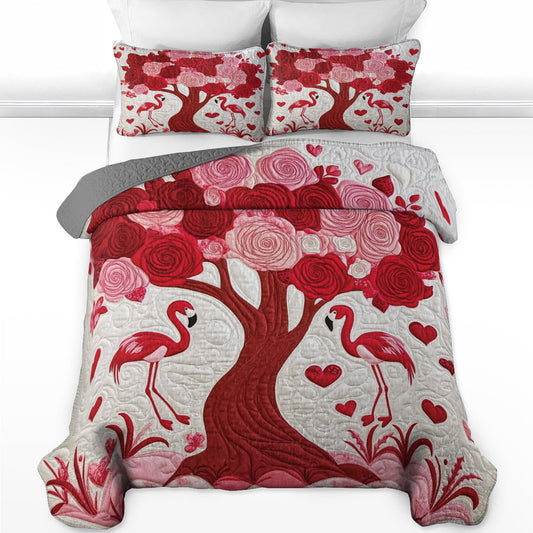 Ensemble de courtepointe toutes saisons Shineful Flat Print 3 pièces - Flamingo Love