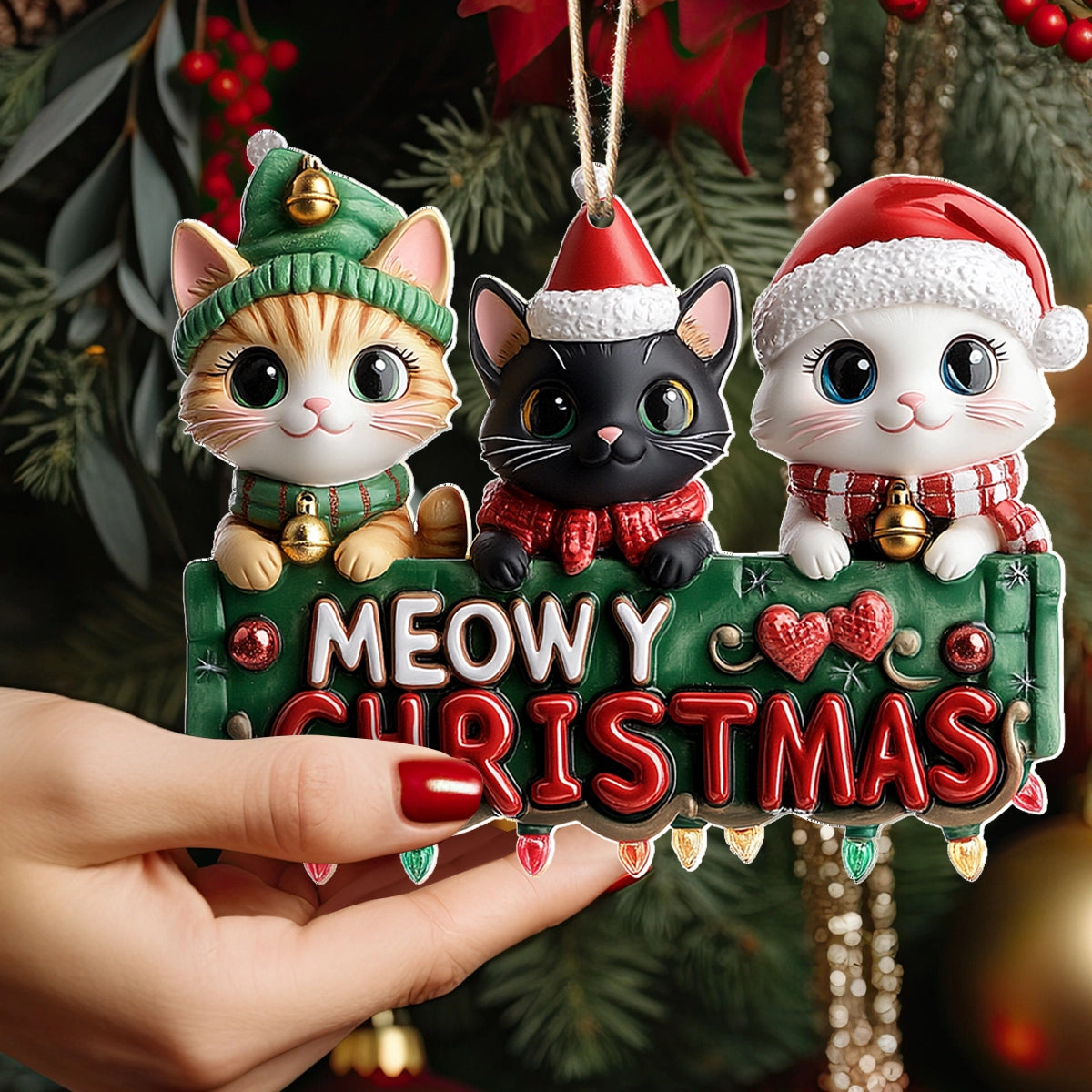 Shineful 2D Acrylic Ornament - Purrfectly Christmas Cats Trio