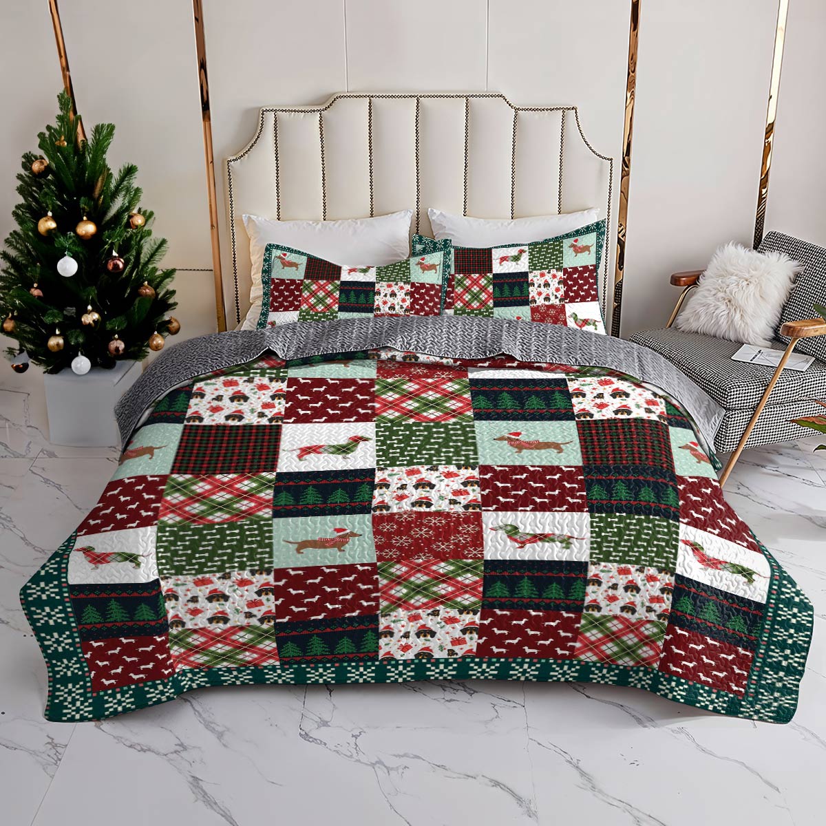 Shineful All Season Quilt 3-Piece Set Dachshund Christmas