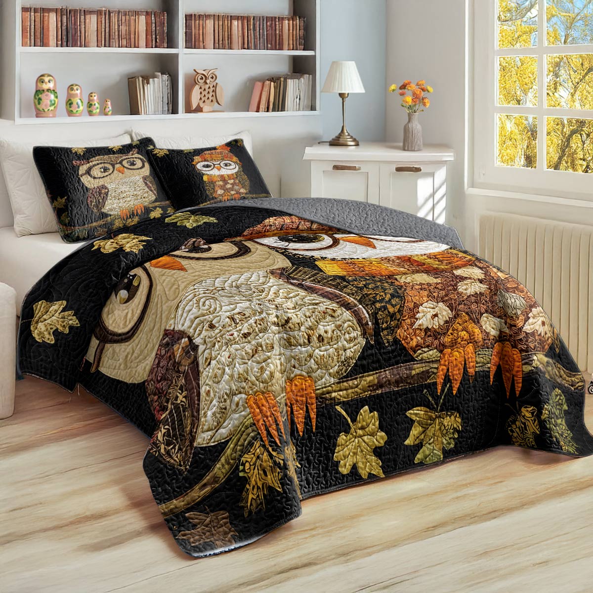 Shineful All Season Quilt 3-Piece Set - Autumn Owl Harmony