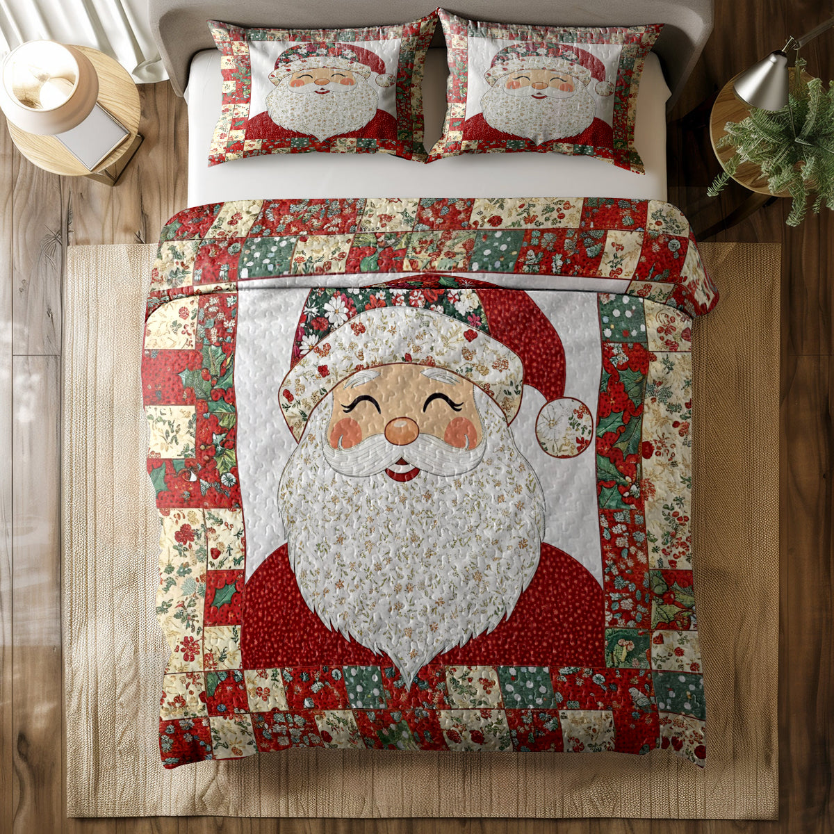 Shineful All Season Quilt 3-Piece Set Santa Claus Patchwork