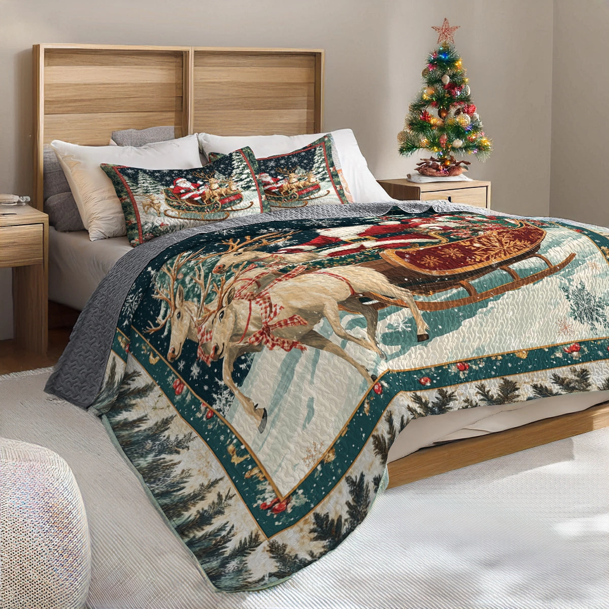 Shineful All Season Quilt 3-Piece Set - Christmas Sleigh Ride