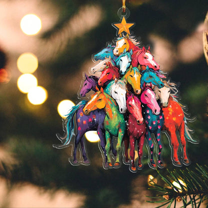 Shineful 2D Acrylic Ornament Colorful Horses Christmas