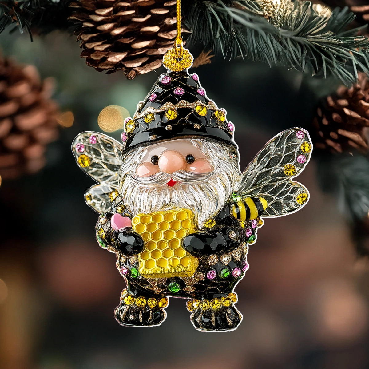 Shineful 2D Acrylic Ornament Bee Santa Festive Buzz of Joy