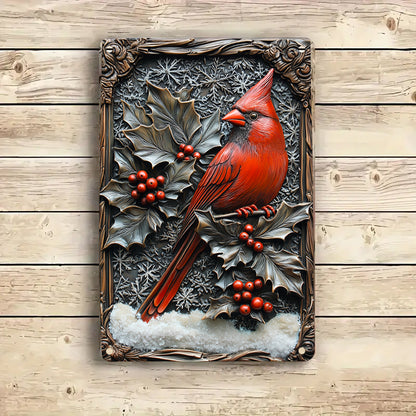 Shineful 2D Metal Sign Winter Forest Cardinal