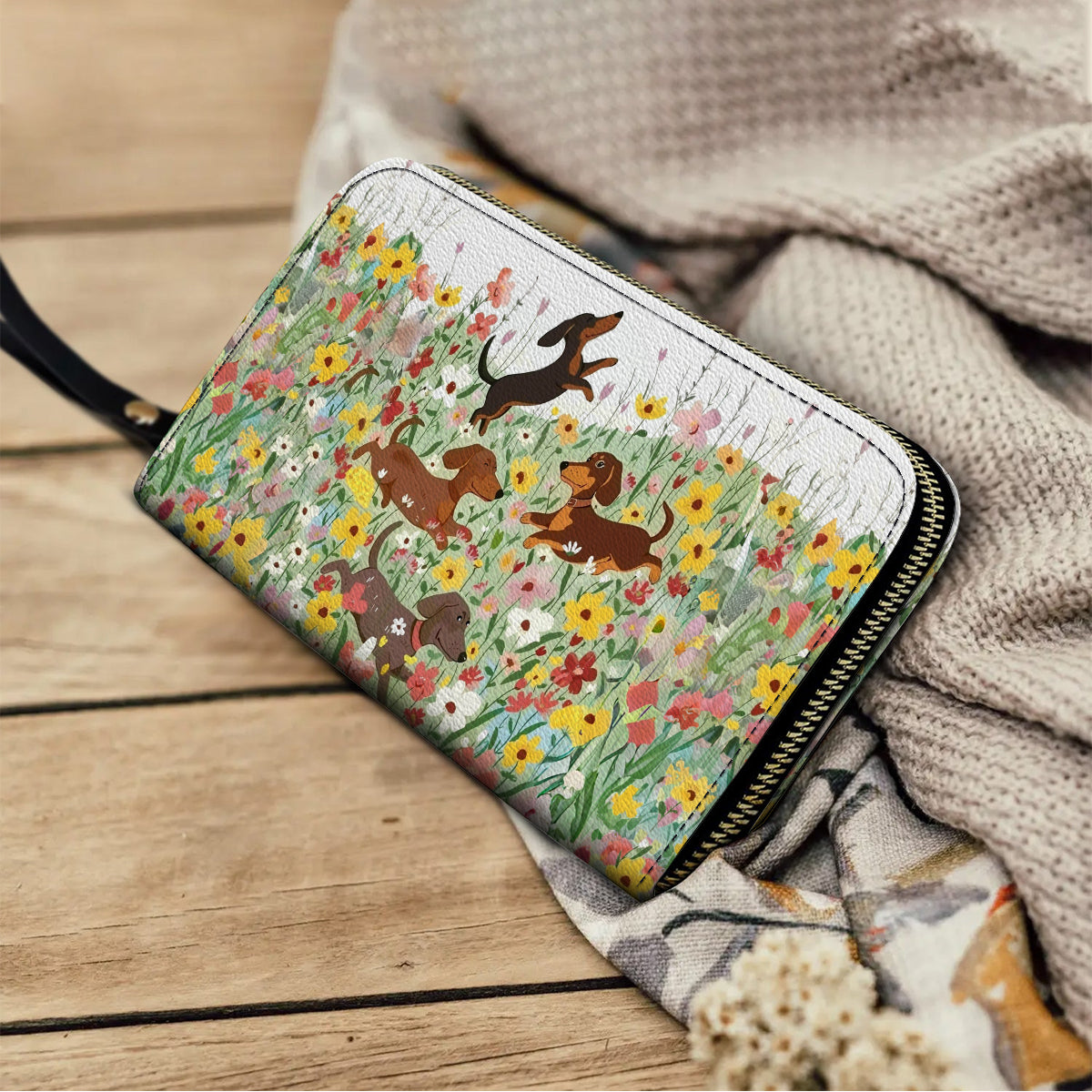 Shineful Leather Clutch Purse With Wristlet Strap Handle Traditional Flower Garden