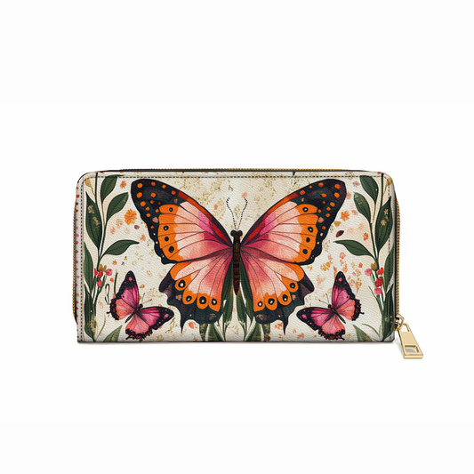 Shineful Leather Clutch Purse With Wristlet Strap Handle Winged Elegance