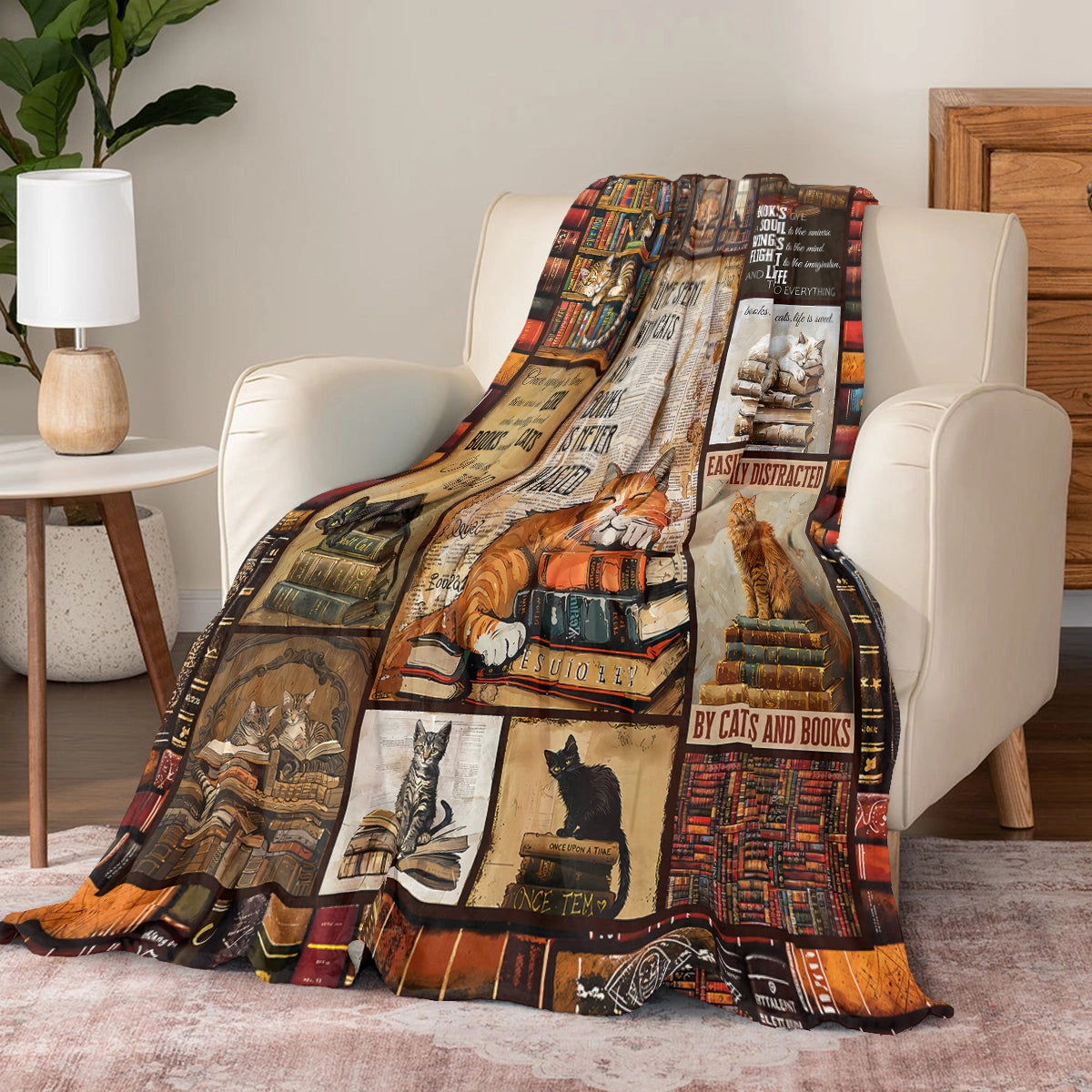 Shineful Fleece Blanket Purrfectly Literary Bookish Cat