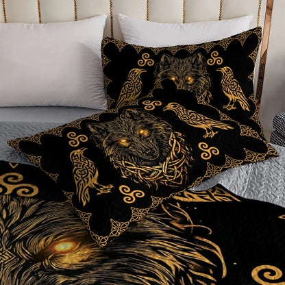 Shineful All Season Quilt 3-Piece Set Celestial Wolf Celtic