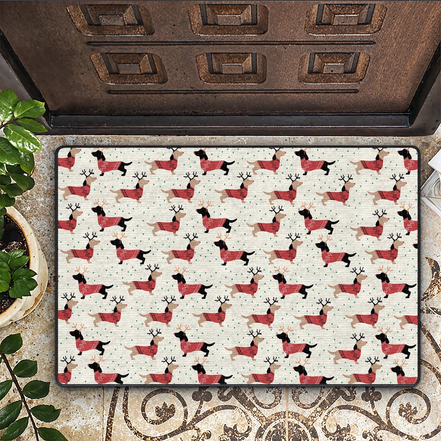 Shineful Ultra-Thin Non Skid Floor Mat, Kitchen Rugs Merry Christmas Dachshunds