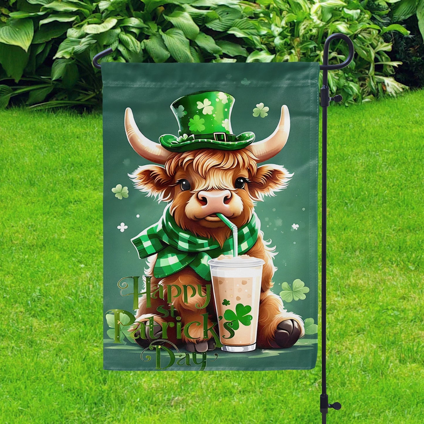 Shineful Garden Flag 12" x 18" Highland Cow Café Charm