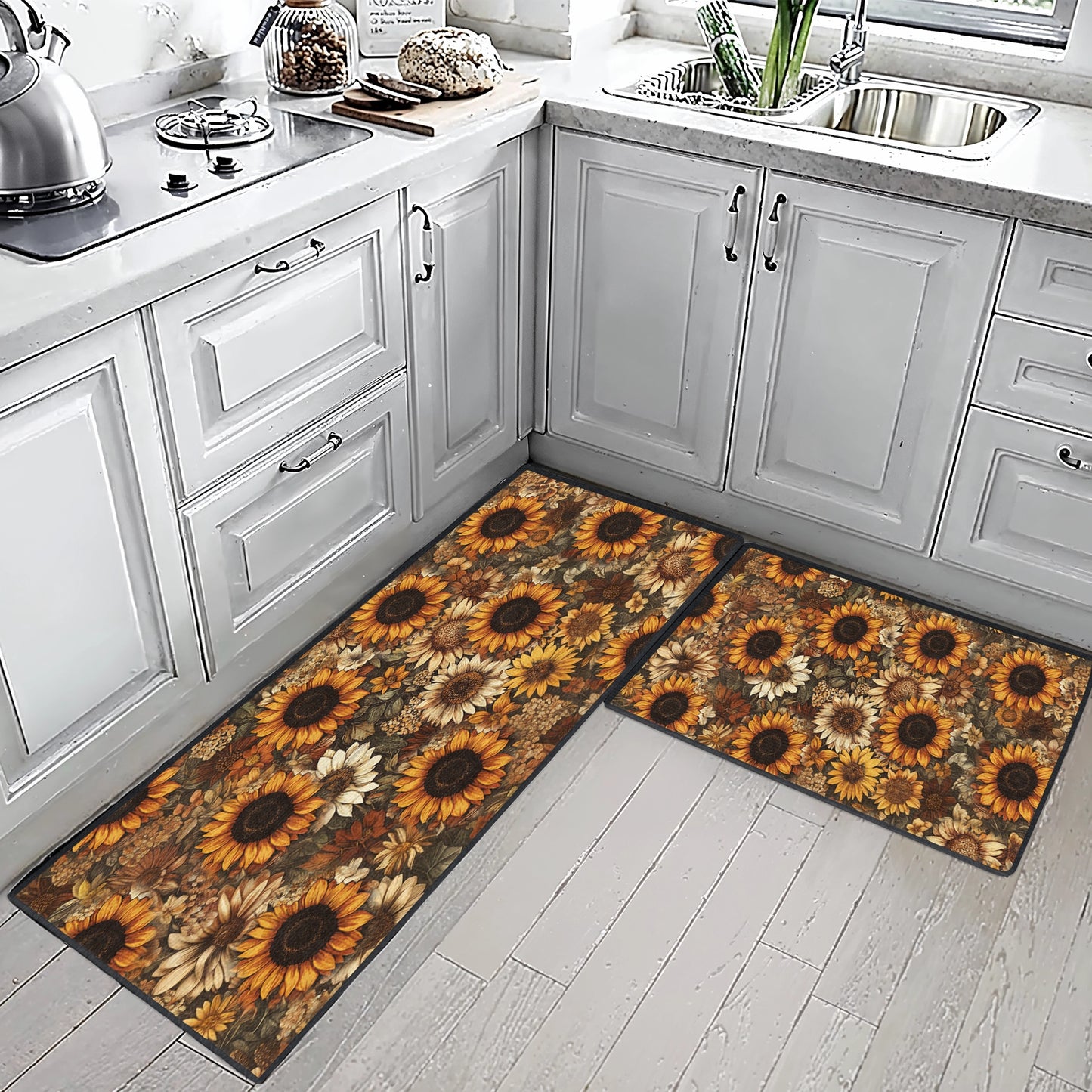 Shineful Ultra-Thin Non Skid Floor Mat, Kitchen Rugs Sunflower Glow