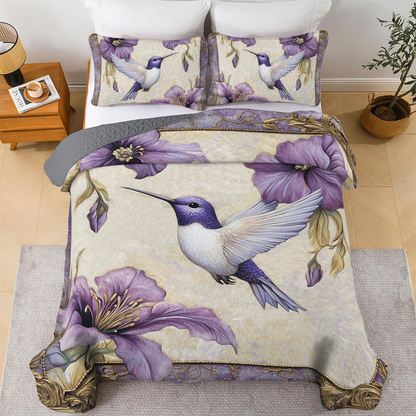 Shineful All Season Quilt 3-Piece Set - Regal Purple Hummingbird