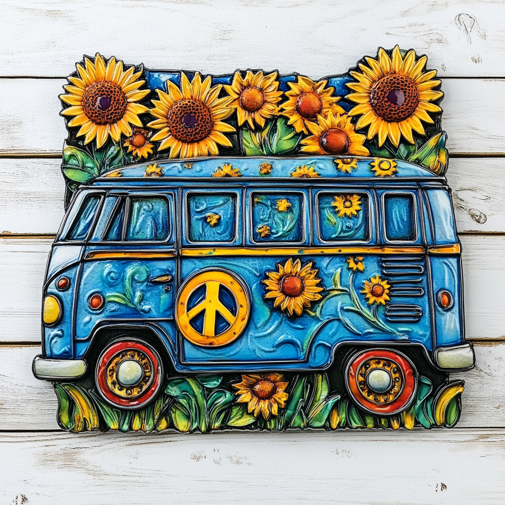 Shineful 2D Metal Sign Sunflower Van