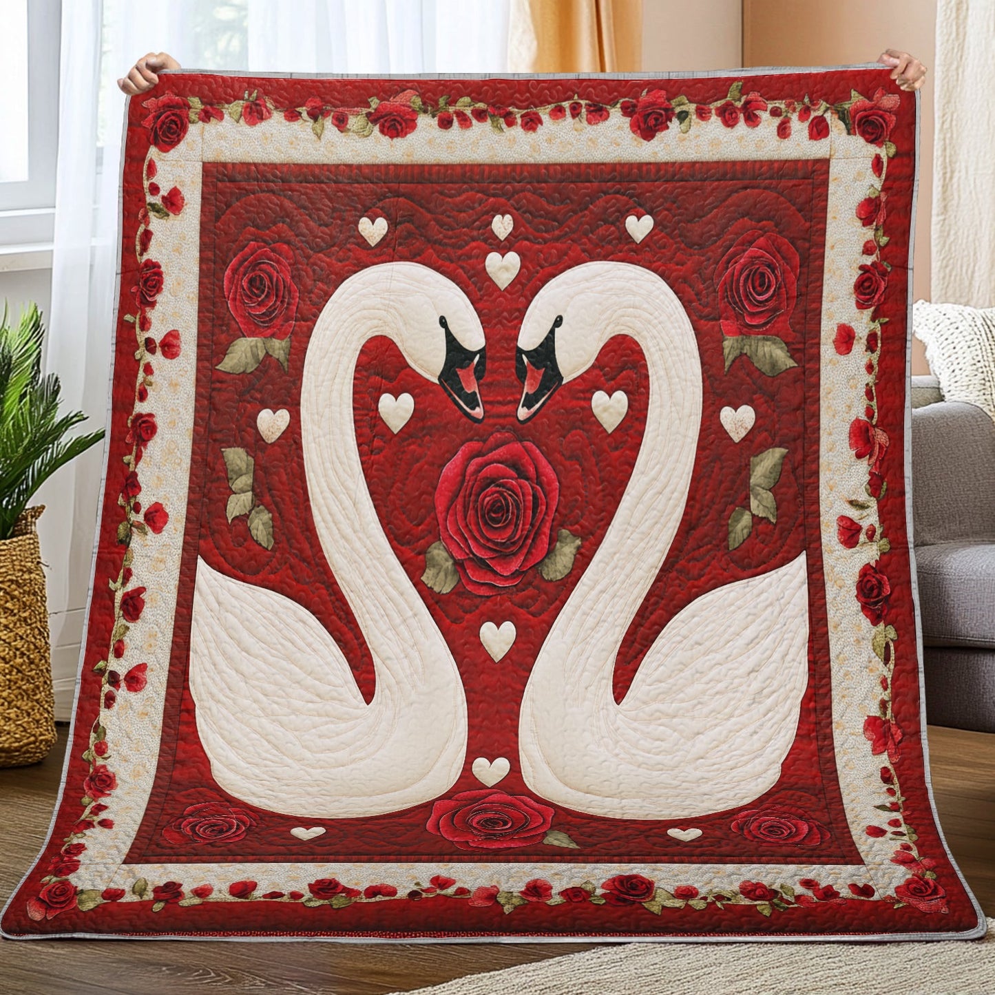 Shineful Flat Print Faux Quilt Blanket Love's Nest