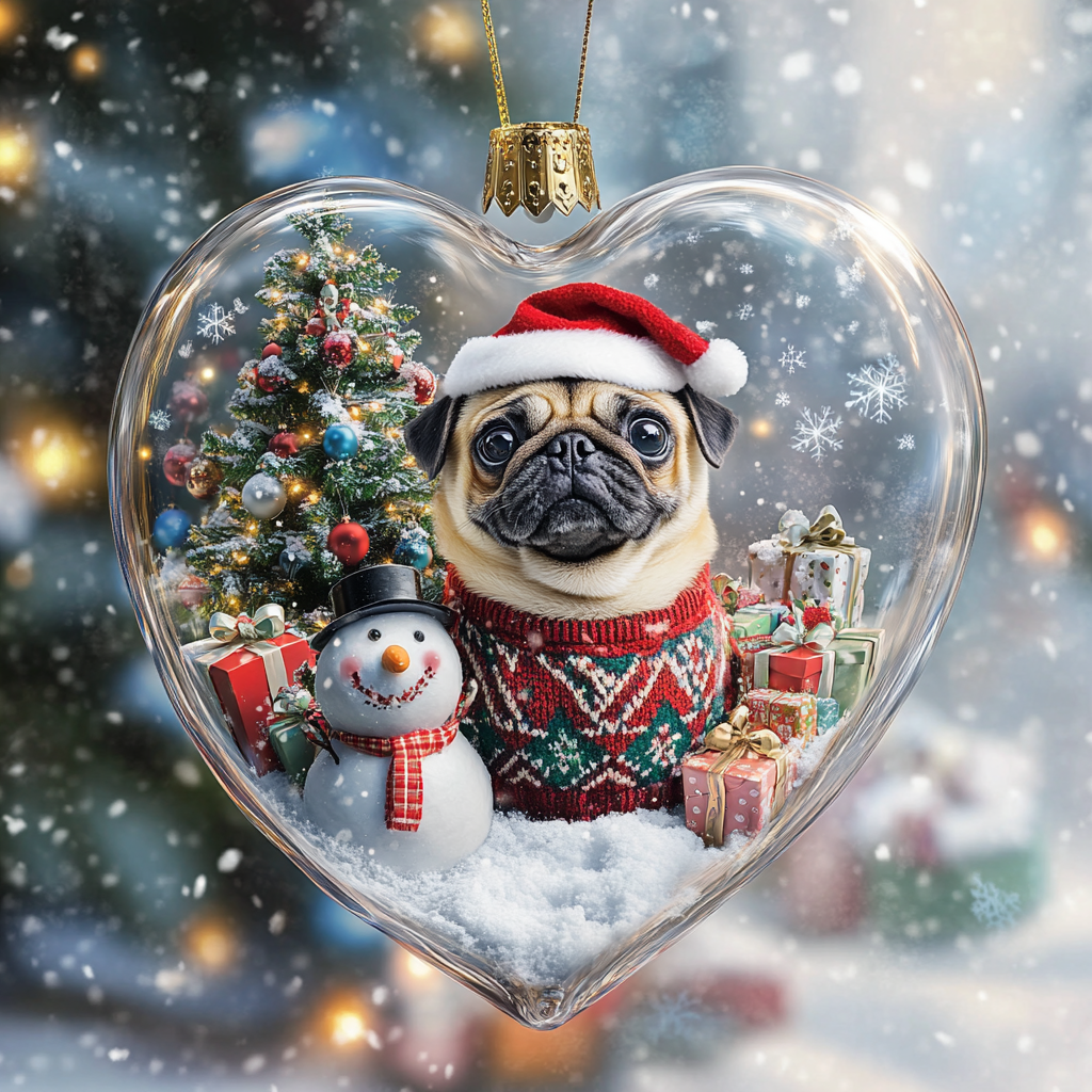 Ornement acrylique 2D brillant personnalisé Merry Woofmas Heart