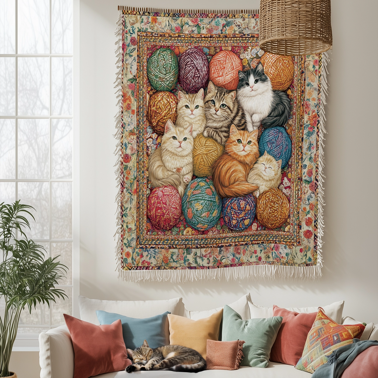 Couverture en tapisserie tissée brillante - Purrfect Yarn Cat