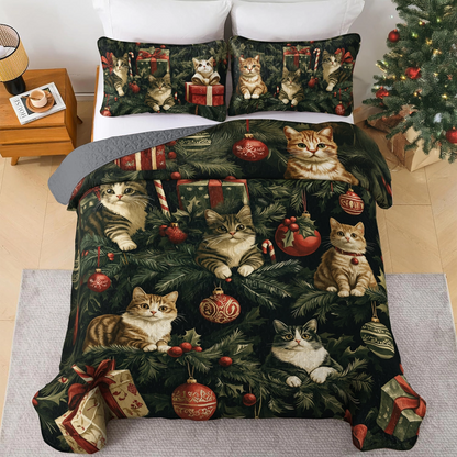 Shineful All Season Quilt 3-Piece Set Meowy Christmas Tree