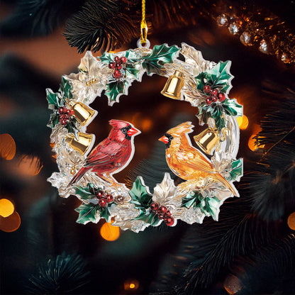 Shineful 2D Acrylic Ornament Crystal Cardinal Couple Wreath