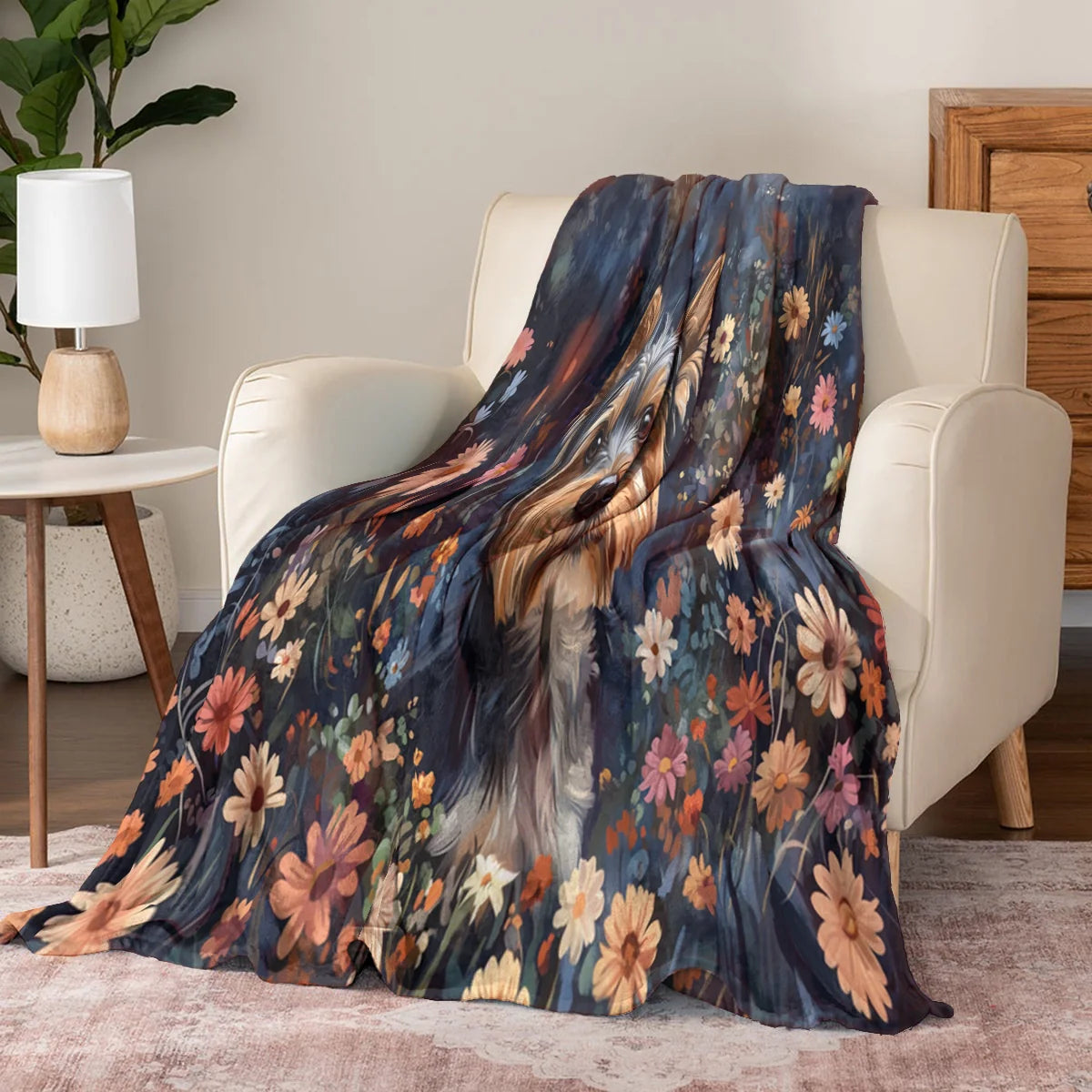 Shineful Fleece Blanket Enchanted Yorkie Bloom