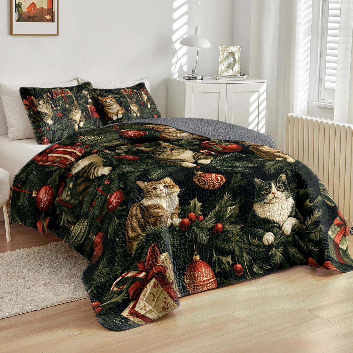 Shineful All Season Quilt 3-Piece Set Meowy Christmas Tree