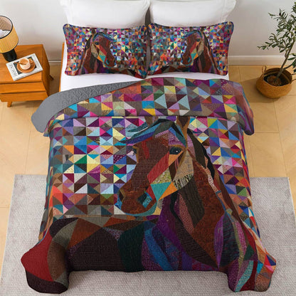 Shineful All Season Quilt 3-Piece Set Colorful Horse