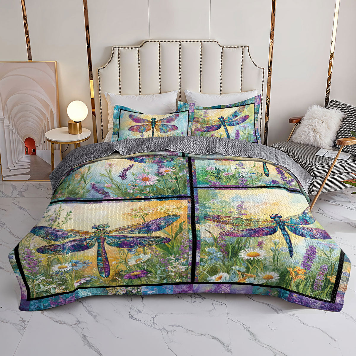 Shineful All Season Quilt 3-teiliges Set Libellen-Blumengarten