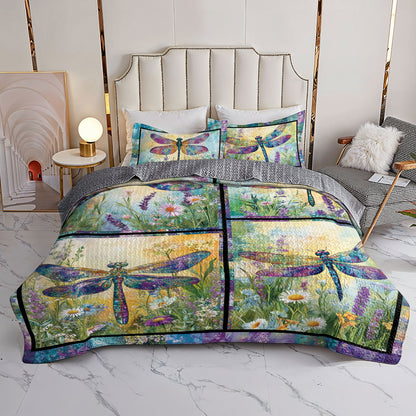 Shineful All Season Quilt 3-Piece Set Dragonfly Flower Garden