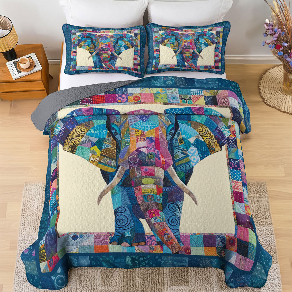 Shineful All Season Quilt 3-teiliges Set Elephant Journey Bettdecke