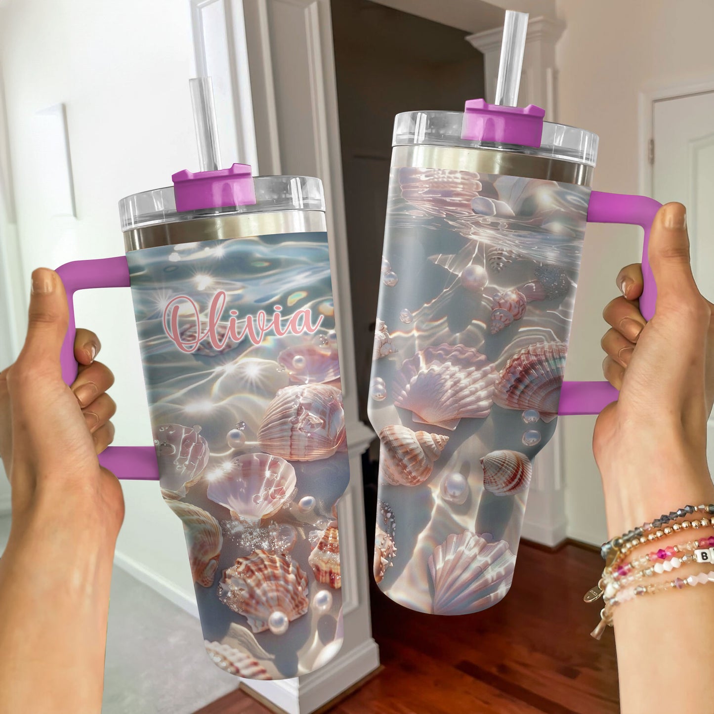 Shineful Tumbler Personalized Sparkle Seashell