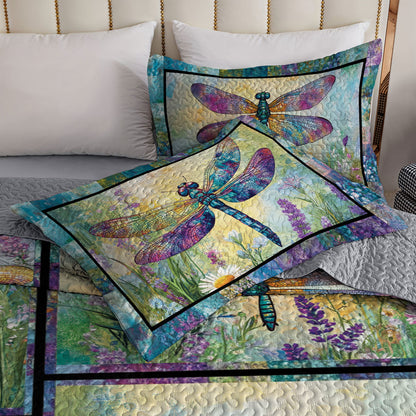 Shineful All Season Quilt 3-Piece Set Dragonfly Flower Garden