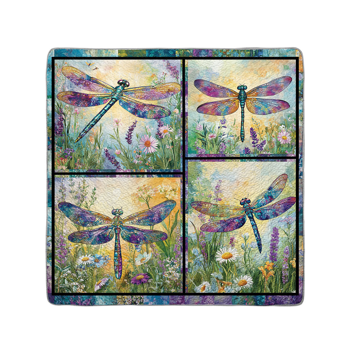 Shineful All Season Quilt 3-Piece Set Dragonfly Flower Garden