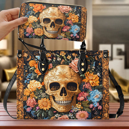 Sac en cuir brillant baroque Skull Blossom