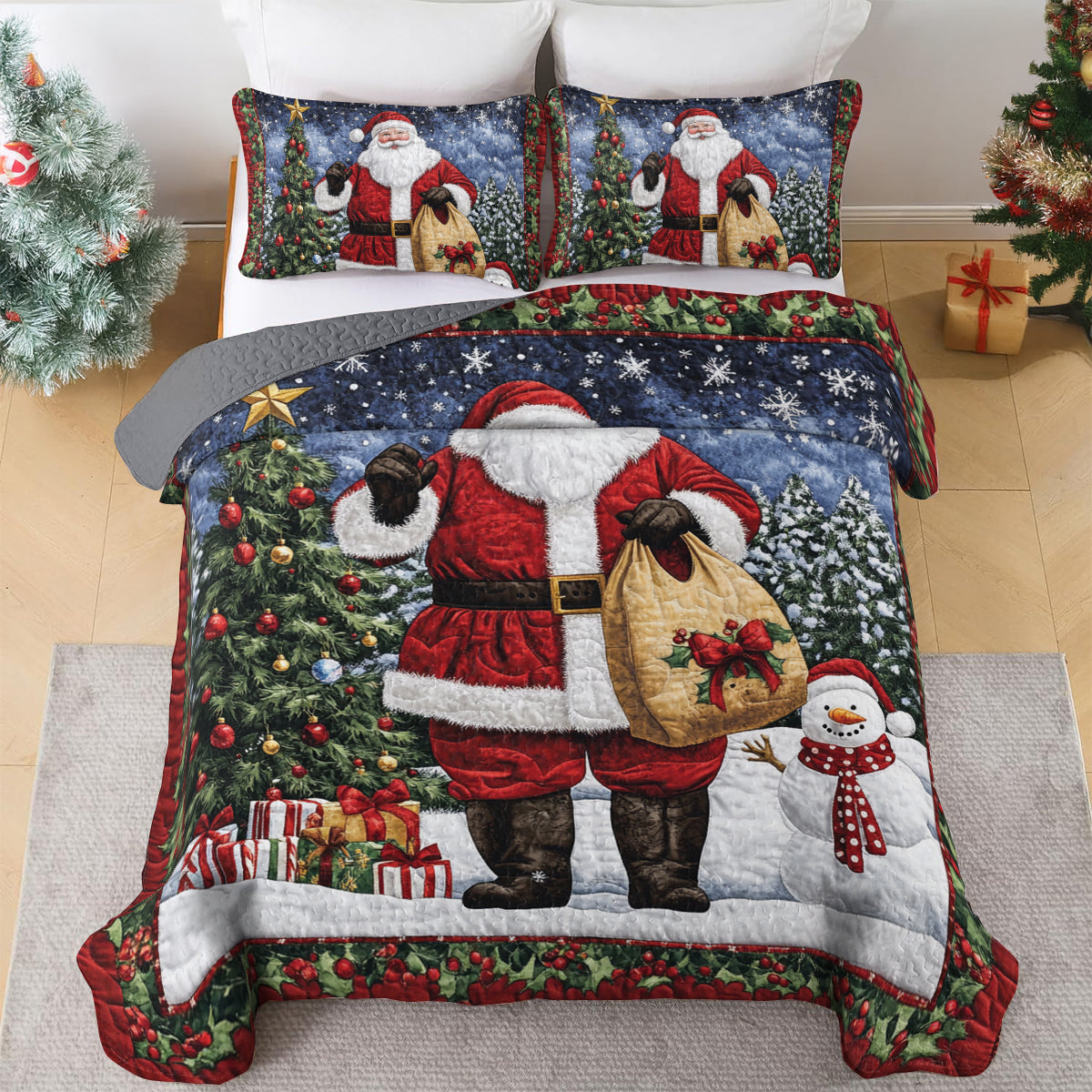 Shineful All Season Quilt 3-Piece Set Santa's Christmas Wonderland