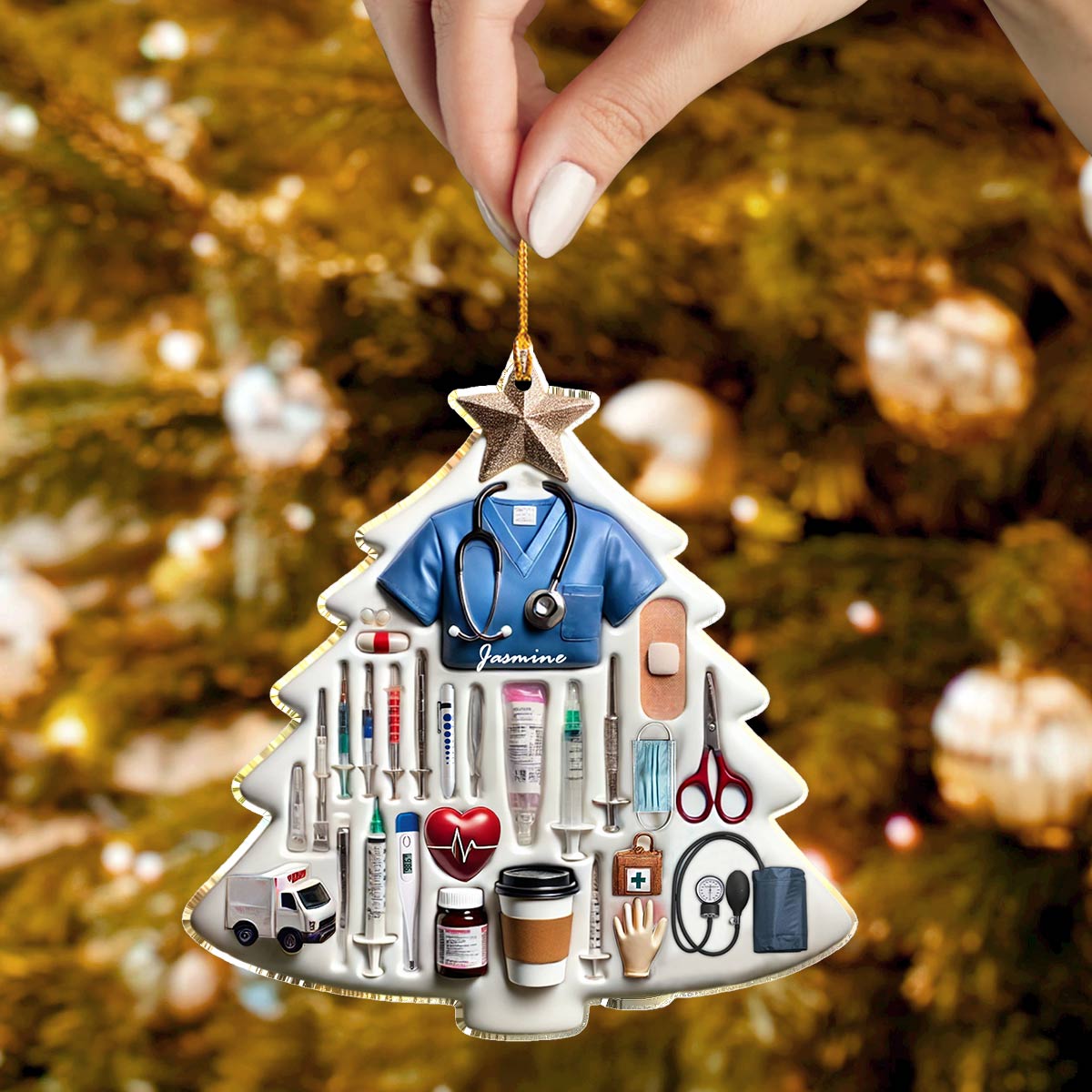 Shineful 2D Acrylic Ornament Personalized Nurse Christmas Tree