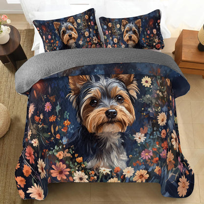 Shineful All Season Quilt 3-Piece Set  Enchanted Yorkie Bloom